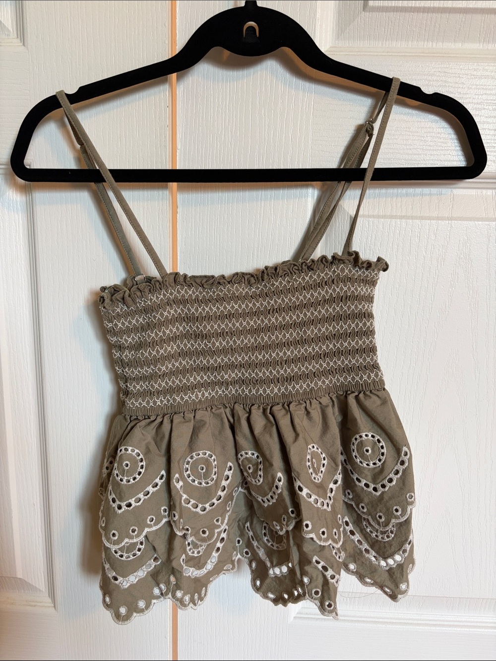 Stradivarius Smocked Eyelet Crop Tank
